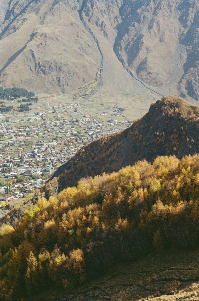 mountains, georgia, autumn, nature, landscape, stepantsminda